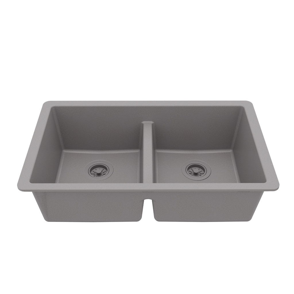 32-3/8" Undermount Double Equal Bowl Quartz Composite Kitchen Sink In Grey