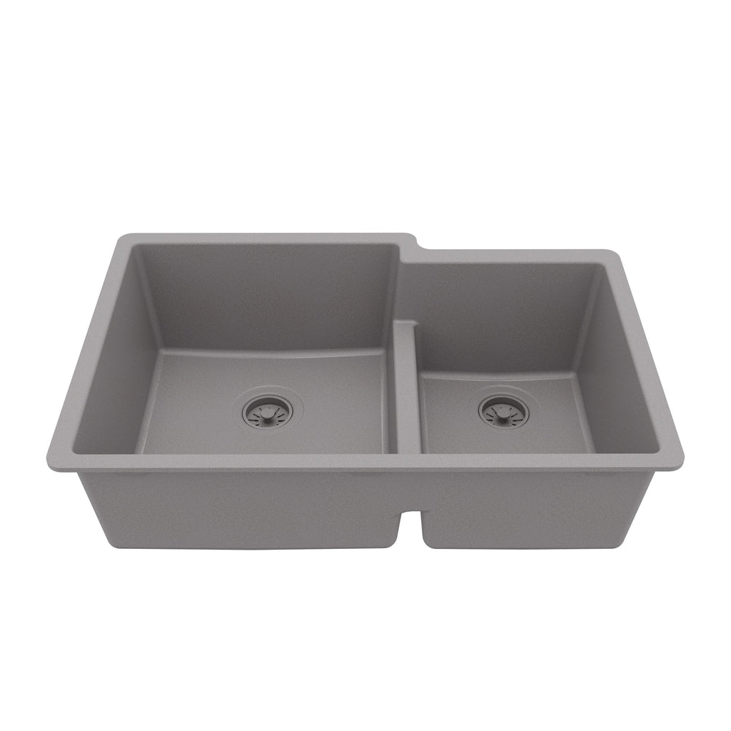 32-1/4" Undermount Double Offset Bowl Quartz Composite Kitchen Sink In Grey