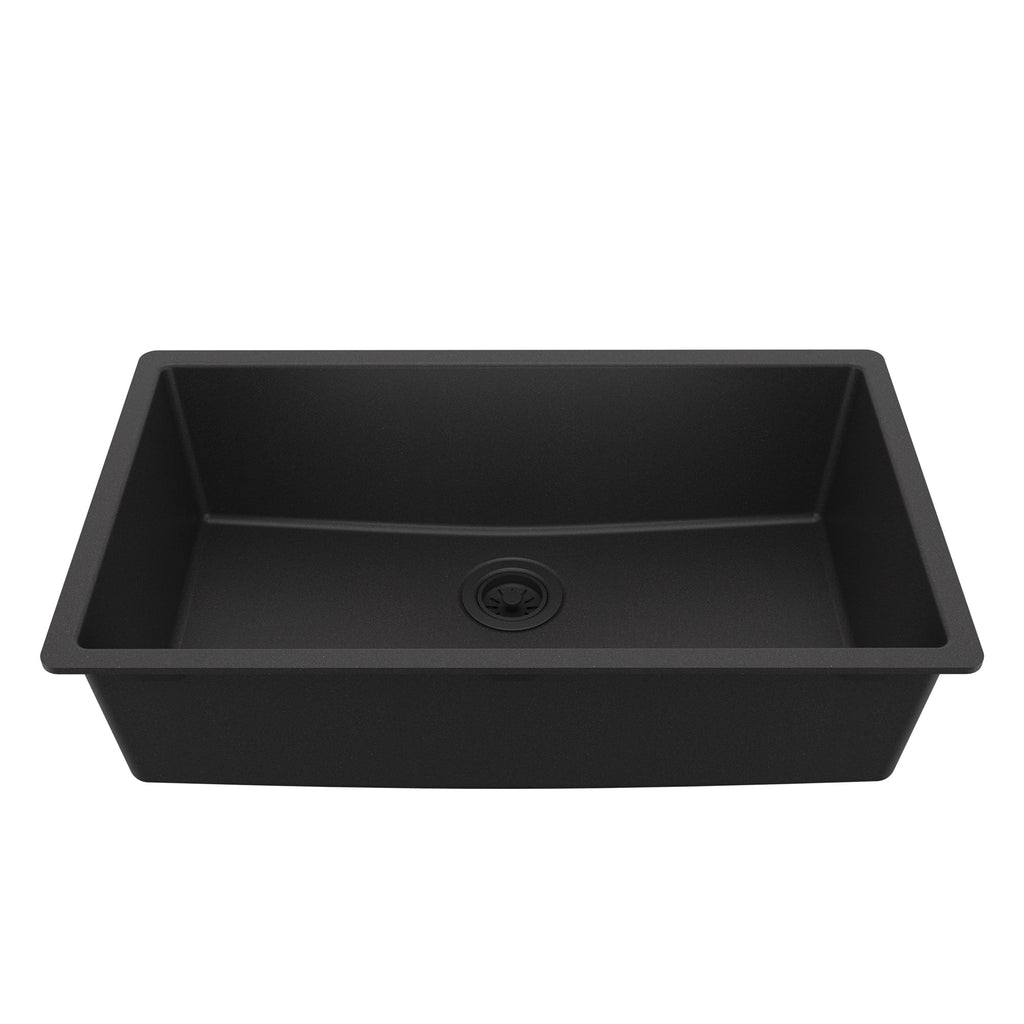 32-3/8" Undermount Large Single Bowl Quartz Composite Kitchen Sink In Black