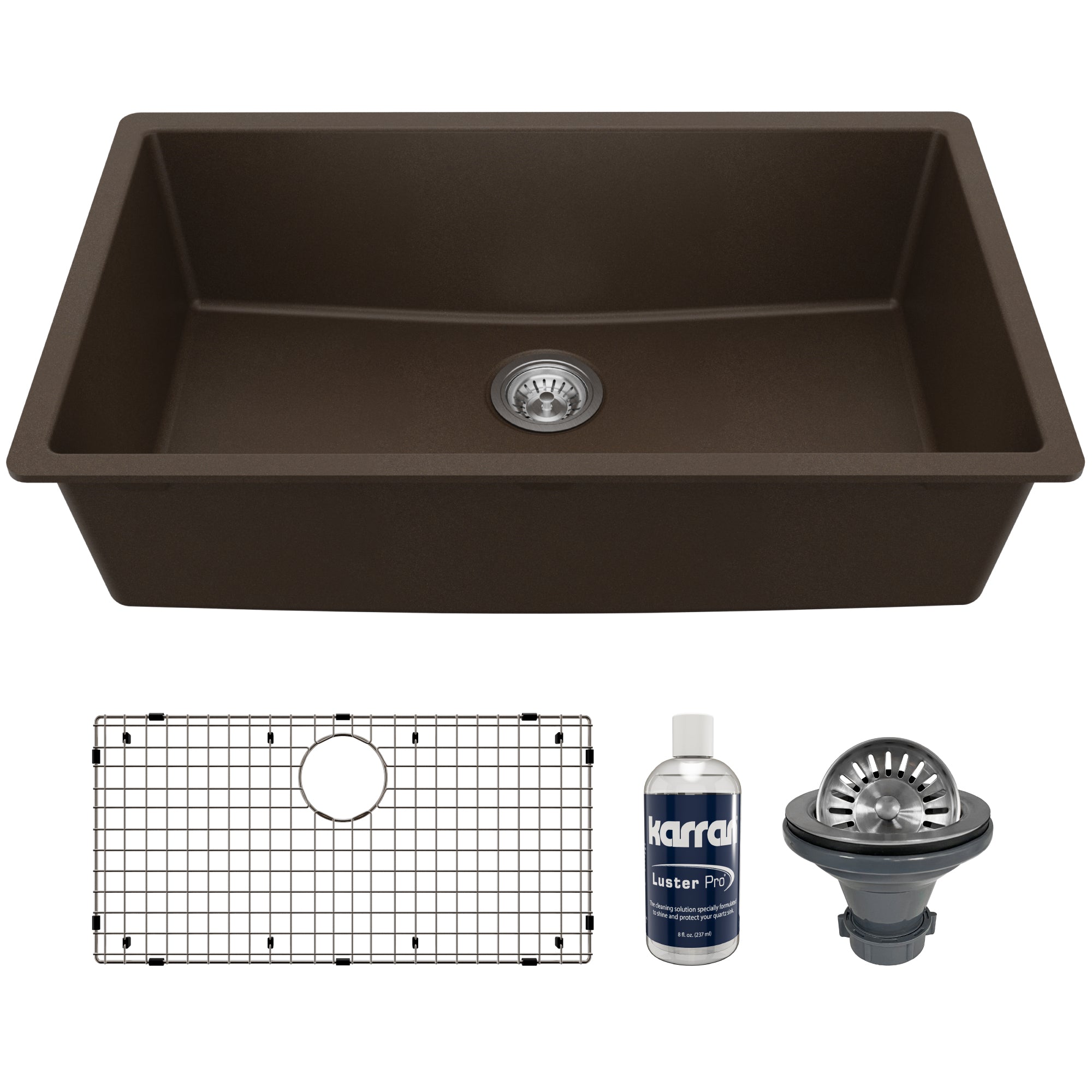 32-3/8" Undermount Large Single Bowl Quartz Composite Kitchen Sink Kit In Brown