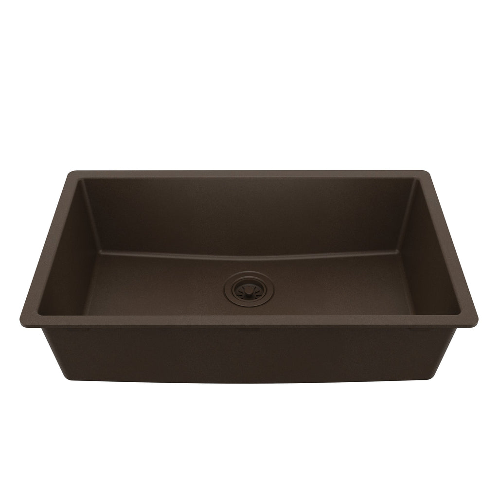 32-3/8" Undermount Large Single Bowl Quartz Composite Kitchen Sink In Brown