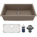 32-3/8" Undermount Large Single Bowl Quartz Composite Kitchen Sink Kit In Concrete