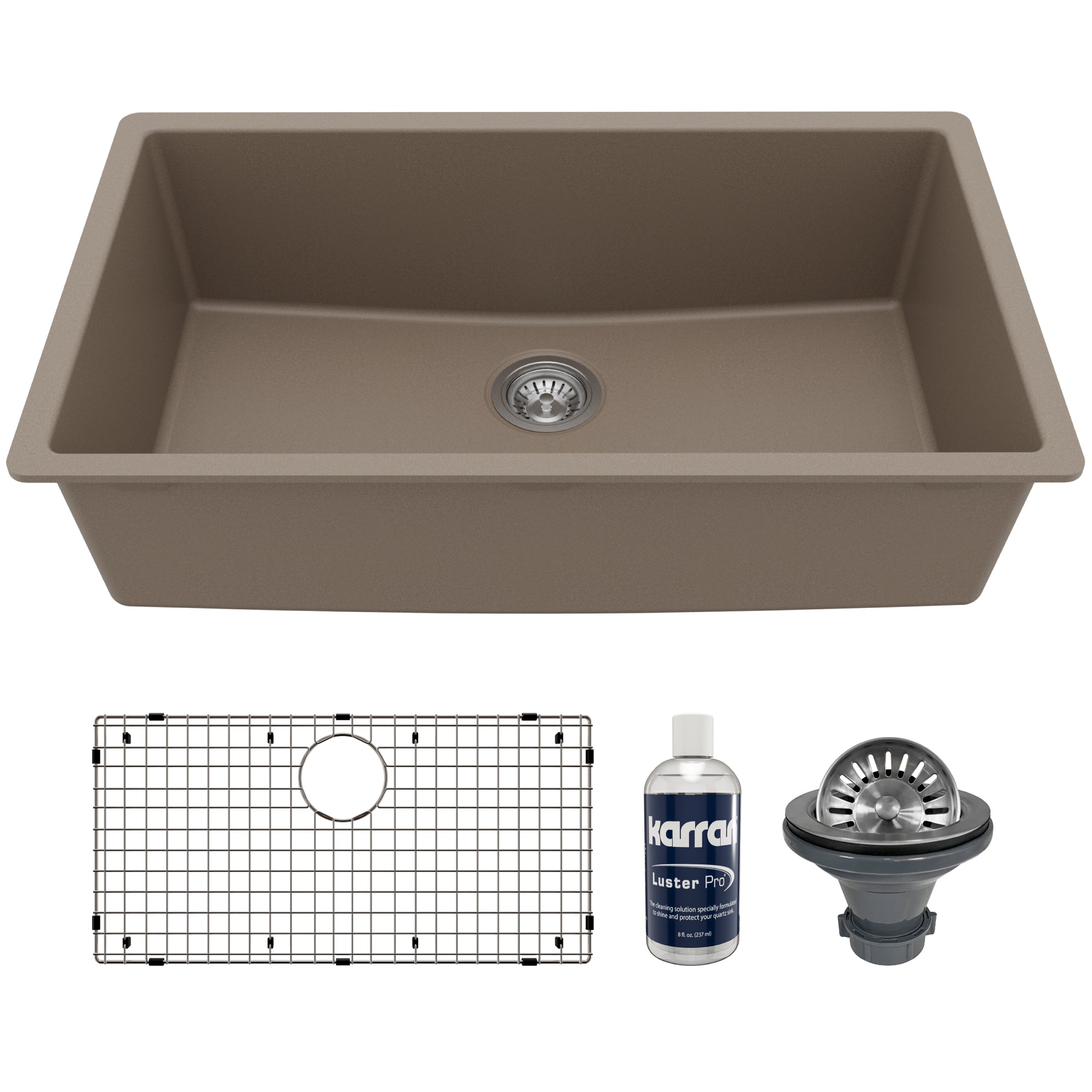 32-3/8" Undermount Large Single Bowl Quartz Composite Kitchen Sink Kit In Concrete