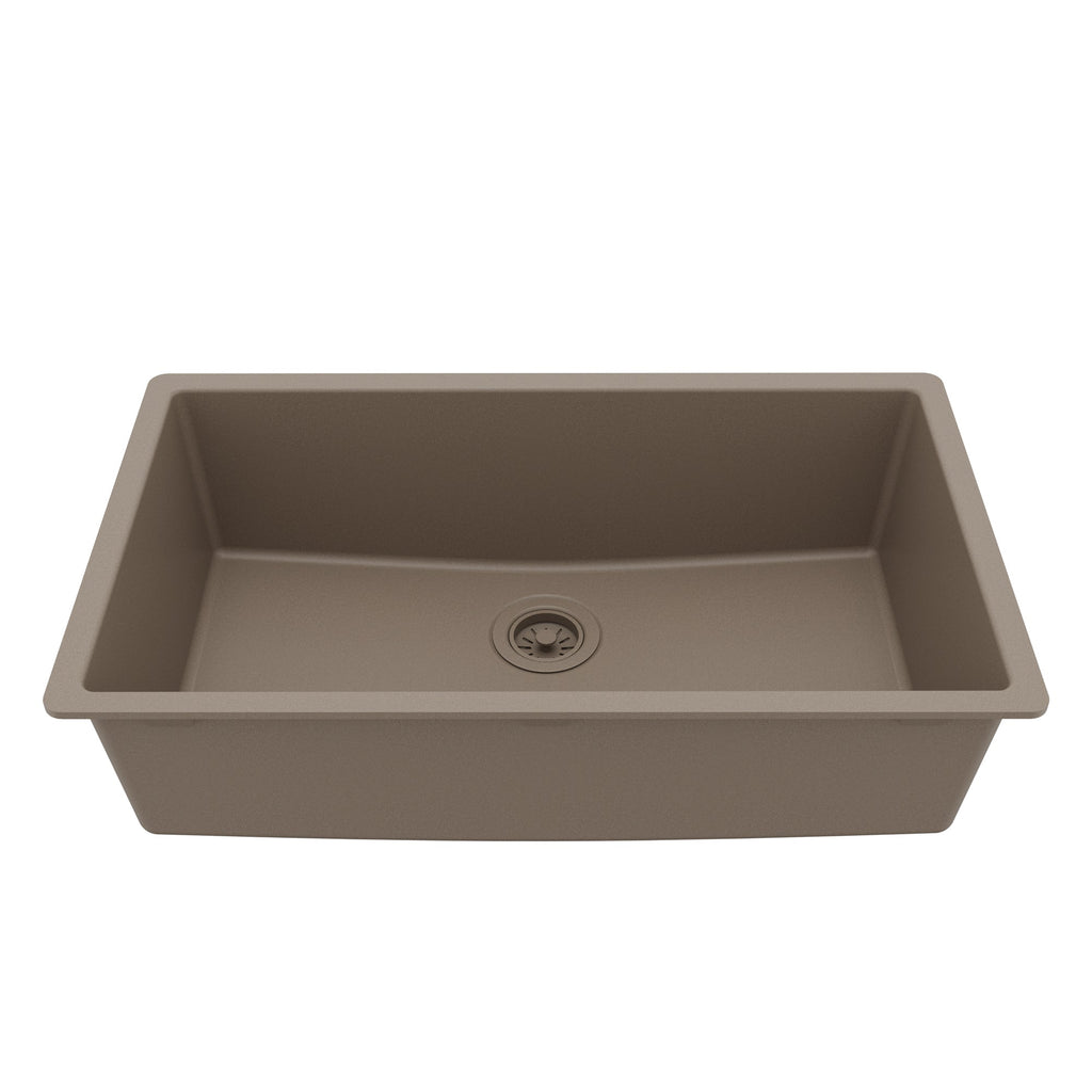 32-3/8" Undermount Large Single Bowl Quartz Composite Kitchen Sink In Concrete