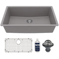 32-3/8" Undermount Large Single Bowl Quartz Composite Kitchen Sink Kit In Grey