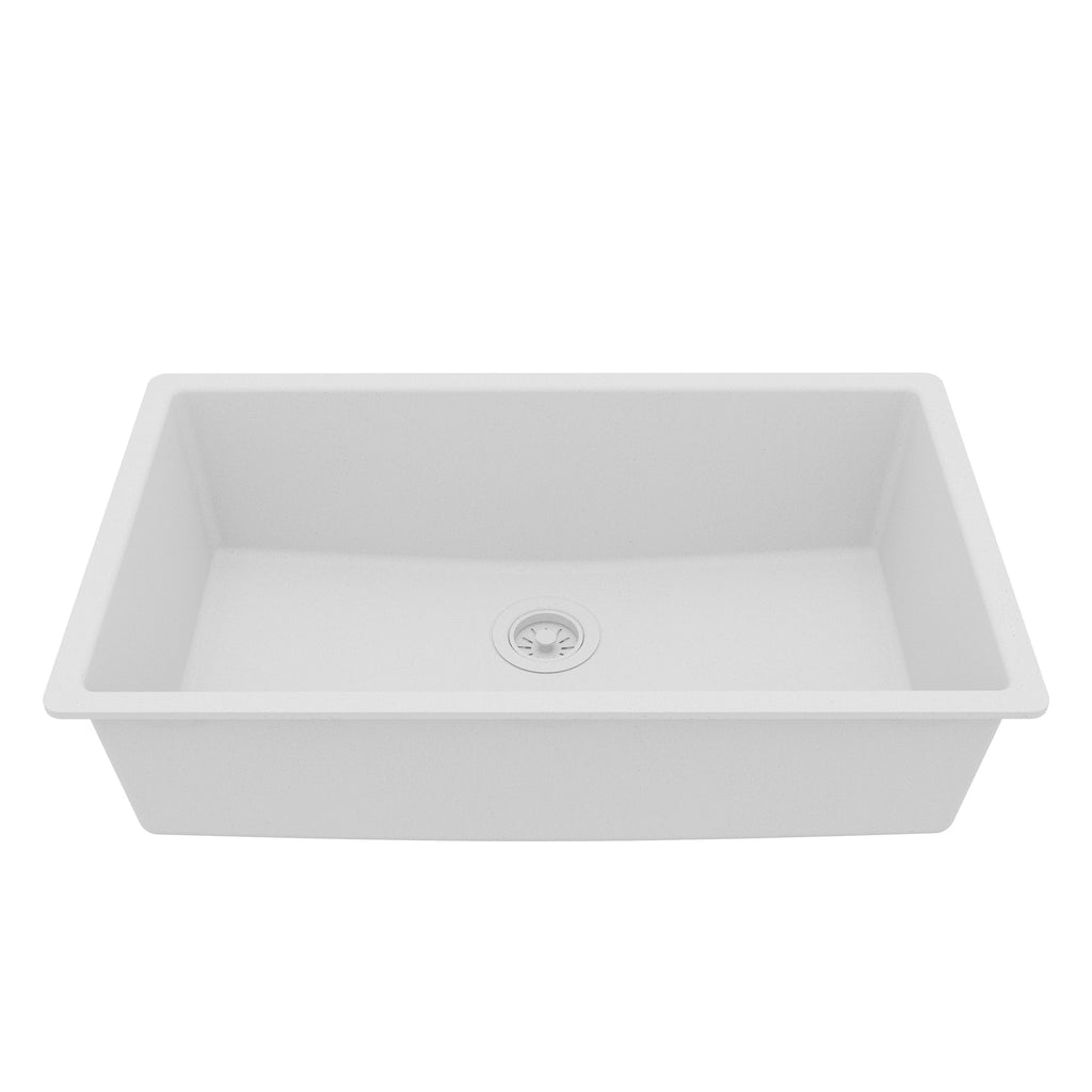 32-3/8" Undermount Large Single Bowl Quartz Composite Kitchen Sink In White