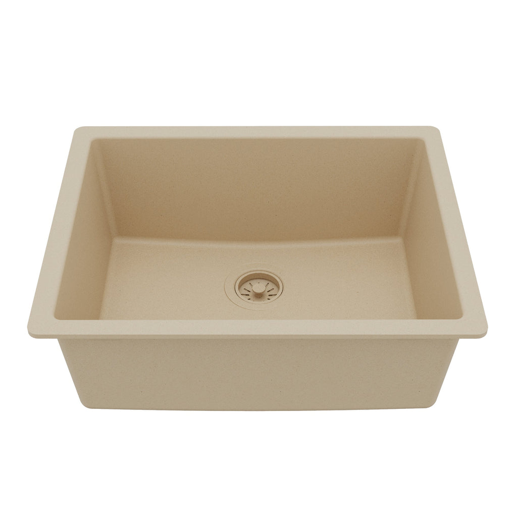 24-3/8" Undermount Single Bowl Quartz Composite Kitchen Sink In Bisque