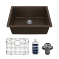 24-3/8" Undermount Single Bowl Quartz Composite Kitchen Sink Kit In Brown