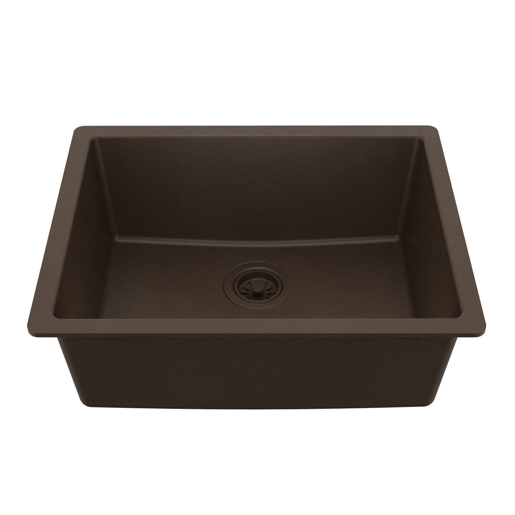 24-3/8" Undermount Single Bowl Quartz Composite Kitchen Sink In Brown