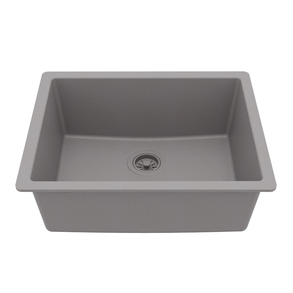24-3/8" Undermount Single Bowl Quartz Composite Kitchen Sink In Grey