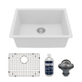 24-3/8" Undermount Single Bowl Quartz Composite Kitchen Sink Kit In White
