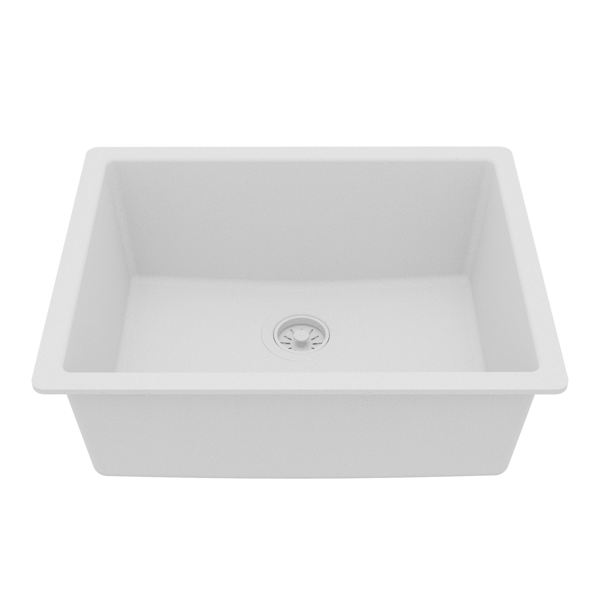 24-3/8" Undermount Single Bowl Quartz Composite Kitchen Sink In White