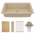 32" Undermount Single Bowl Quartz Kitchen Sink Kit In Bisque