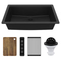 32" Undermount Single Bowl Quartz Kitchen Sink Kit In Black