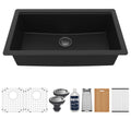 32" Undermount Large Single Bowl Quartz Composite Workstation Kitchen Sink In Black