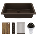 32" Undermount Single Bowl Quartz Kitchen Sink Kit In Brown