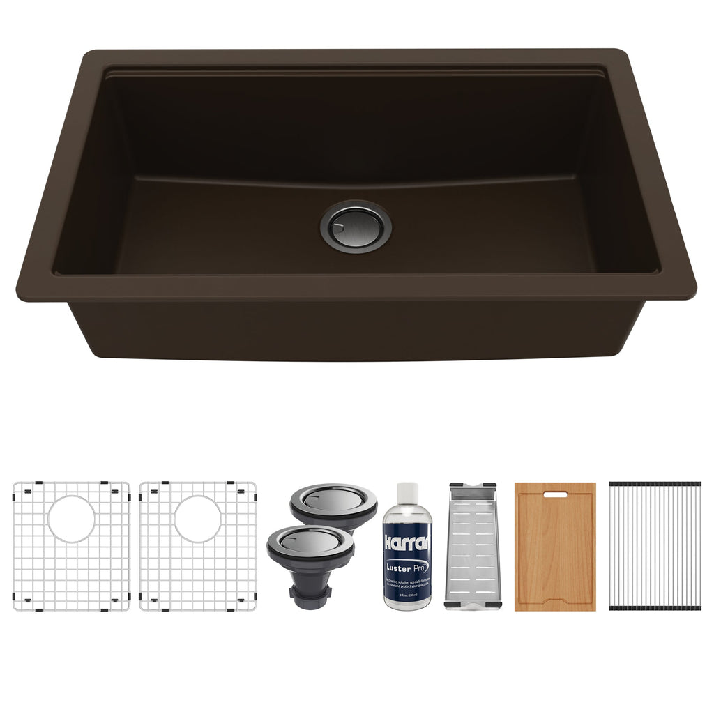 32" Undermount Large Single Bowl Quartz Composite Workstation Kitchen Sink In Brown