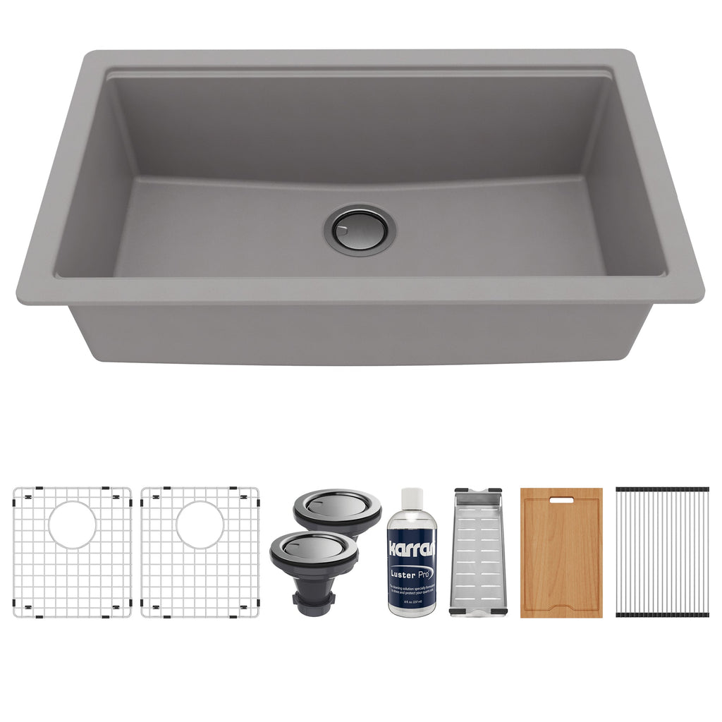 32" Undermount Large Single Bowl Quartz Composite Workstation Kitchen Sink In Grey