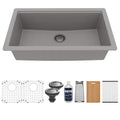 32" Undermount Large Single Bowl Quartz Composite Workstation Kitchen Sink In Grey