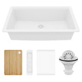 32" Undermount Single Bowl Quartz Kitchen Sink Kit In White