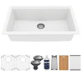 32" Undermount Large Single Bowl Quartz Composite Workstation Kitchen Sink In White