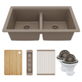 32" Undermount Double Bowl Quartz Kitchen Sink Kit In Concrete