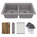 32" Undermount Double Bowl Quartz Kitchen Sink Kit In Grey