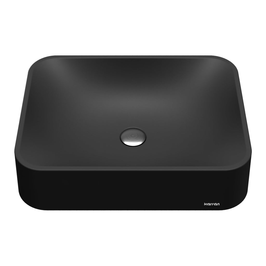 21-1/2" Vessel Quartz Composite Bathroom Sink In Black