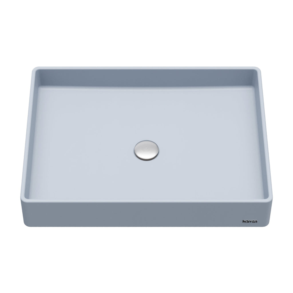 23-5/8" Vessel Quartz Composite Bathroom Sink In Ice Blue