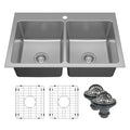 Lansen 33" Top Mount 18 Gauge Double Bowl Stainless Steel Sink with Accessories