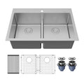 Fusion 33" Top Mount 16 Gauge Double Bowl Stainless Steel Sink with Accessories