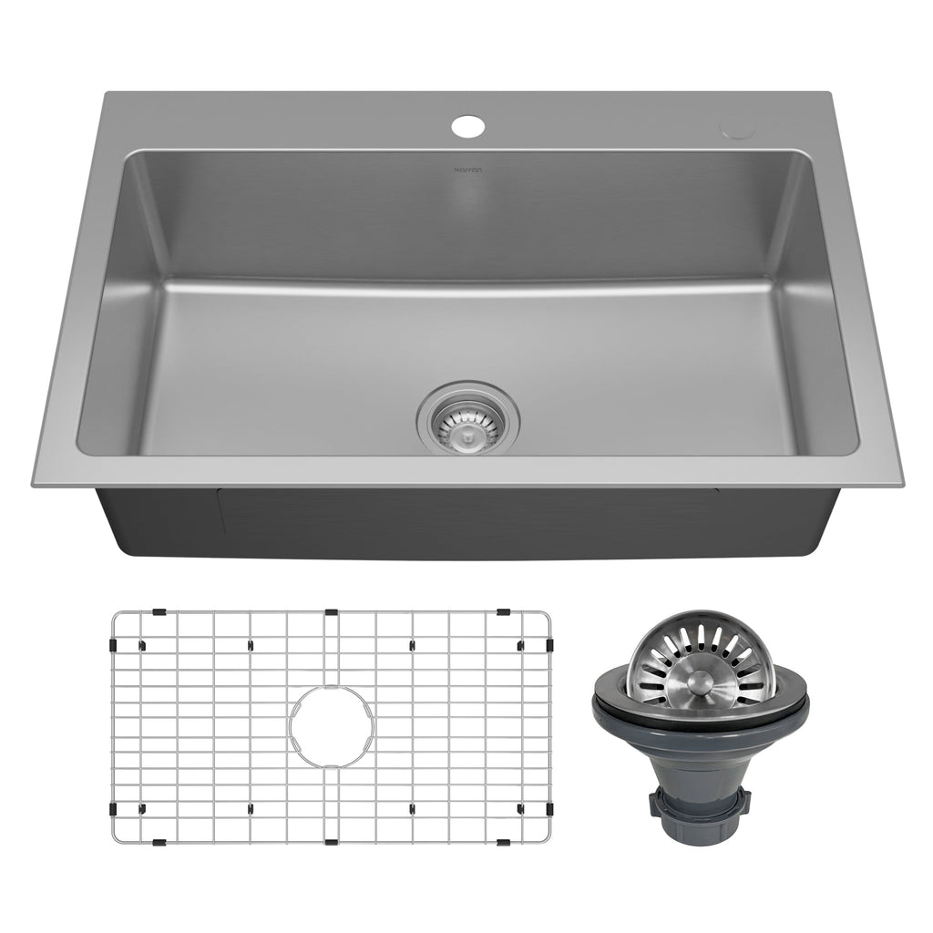 Lansen 33" Top Mount 18 Gauge Single Bowl Stainless Steel Sink with Accessories