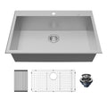 Fusion 33" Top Mount 18 Gauge Single Bowl Stainless Steel Sink with Accessories