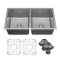 Lansen 32" Undermount 18 Gauge Double Equal Bowl Stainless Steel Sink with Accessories