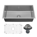 Lansen 32" Undermount 18 Gauge Single Bowl Stainless Steel Sink with Accessories