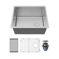 Fusion 23" Undermount 16 Gauge Single Bowl Laundry/Utility Stainless Steel Sink with Accessories