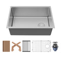 Fusion 27" Undermount Workstation 16 Gauge Single Bowl Stainless Steel Sink with Accessories