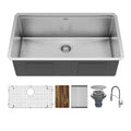 Elite 32" Undermount Workstation 16 Gauge Single Bowl Stainless Steel Kitchen Sink with Scottsdale Pull-Down Faucet