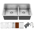 Elite 32" Undermount Workstation 16 Gauge Double Bowl Stainless Steel Kitchen Sink with Scottsdale Pull-Down Faucet