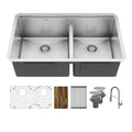 Elite 32" Undermount Workstation 16 Gauge Double Bowl Stainless Steel Kitchen Sink with Scottsdale Pull-Down Faucet