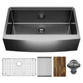 Elite 33" Apron Front Workstation 16 Gauge Single Bowl Stainless Steel Kitchen Sink In Gunmetal Black