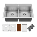 33" Top Mount Double Equal Bowl Stainless Steel Workstation Kitchen Sink