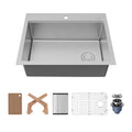 Fusion 28" Top Mount Workstation 16 Gauge Single Bowl Stainless Steel Sink with Accessories