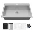 Fusion 33" Top Mount Workstation 18 Gauge Single Bowl Stainless Steel Sink with Accessories