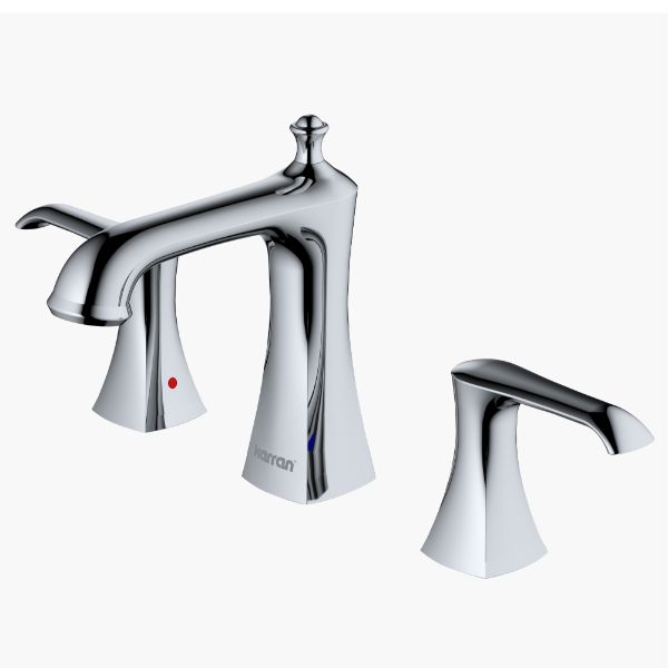 Woodburn Widespread Three-Hole 2-Handle Bathroom Faucet with Matching Pop-Up Drain In Chrome