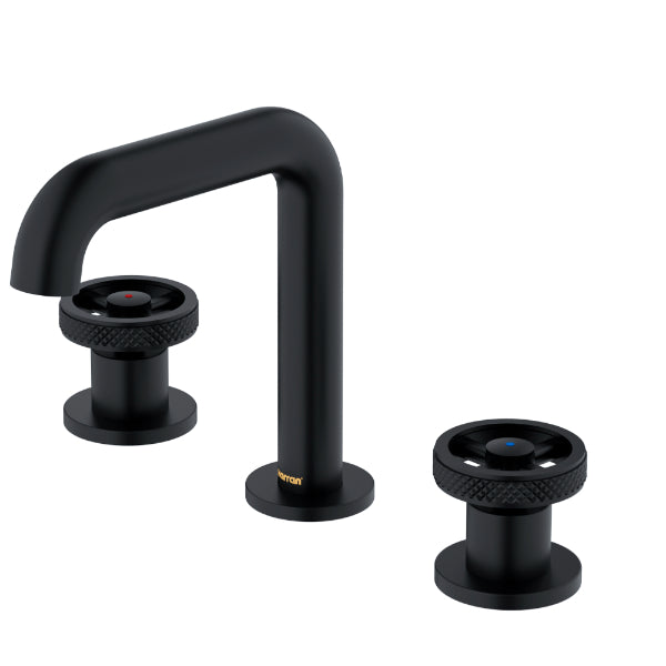 Tryst Widespread Three-Hole 2-Handle Bathroom Faucet with Matching Pop-up Drain In Matte Black