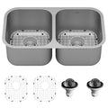 Profile 32" Undermount 16 Gauge Double Bowl Stainless Steel Kitchen Sink with Accessories