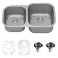 Profile 32" Undermount 16 Gauge Double Offset Bowl Stainless Steel Kitchen Sink with Accessories