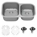 Profile 32" Undermount 16 Gauge Double Offset Bowl Stainless Steel Kitchen Sink with Accessories