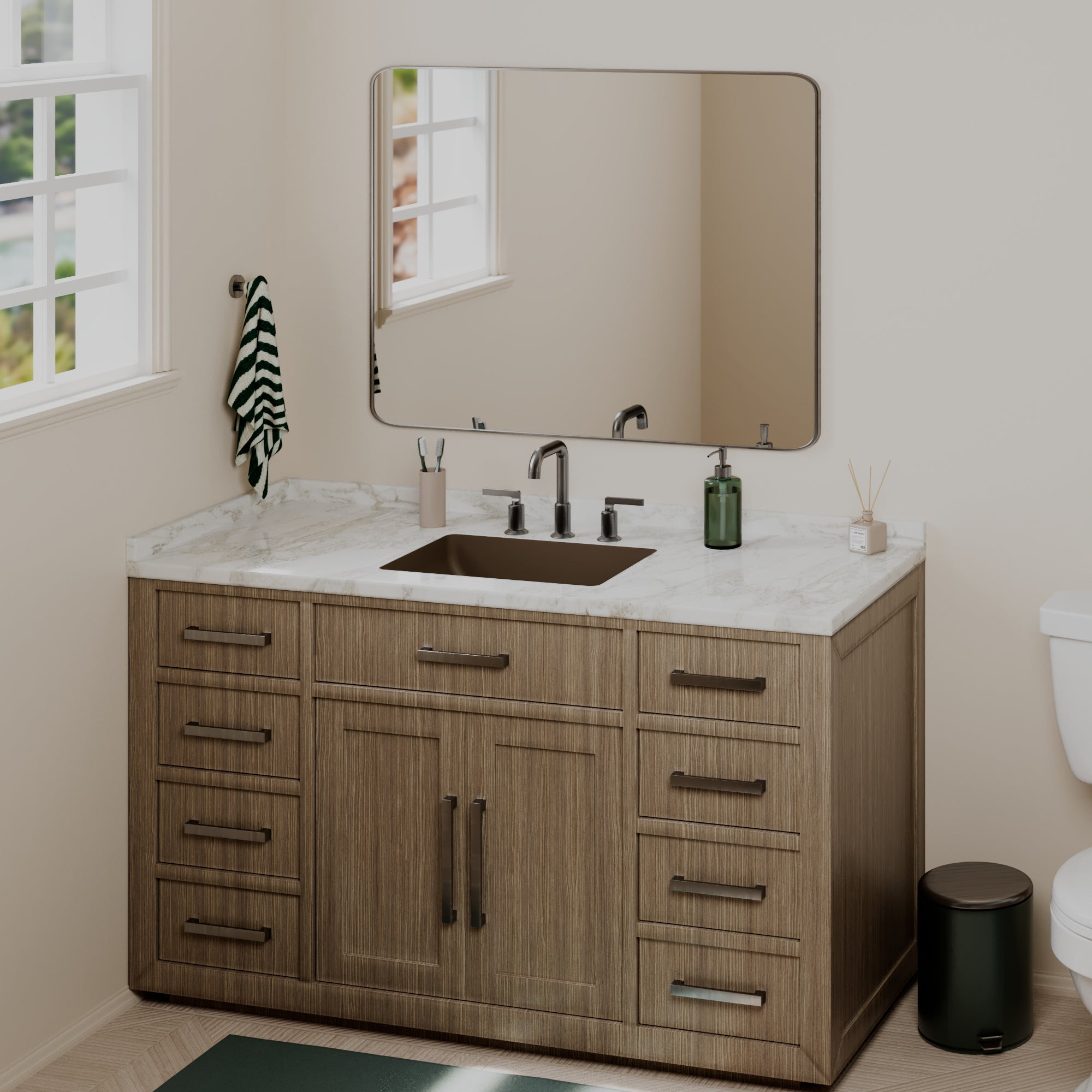 20" Seamless Undermount Quartz Composite Bathroom Sink In Brown